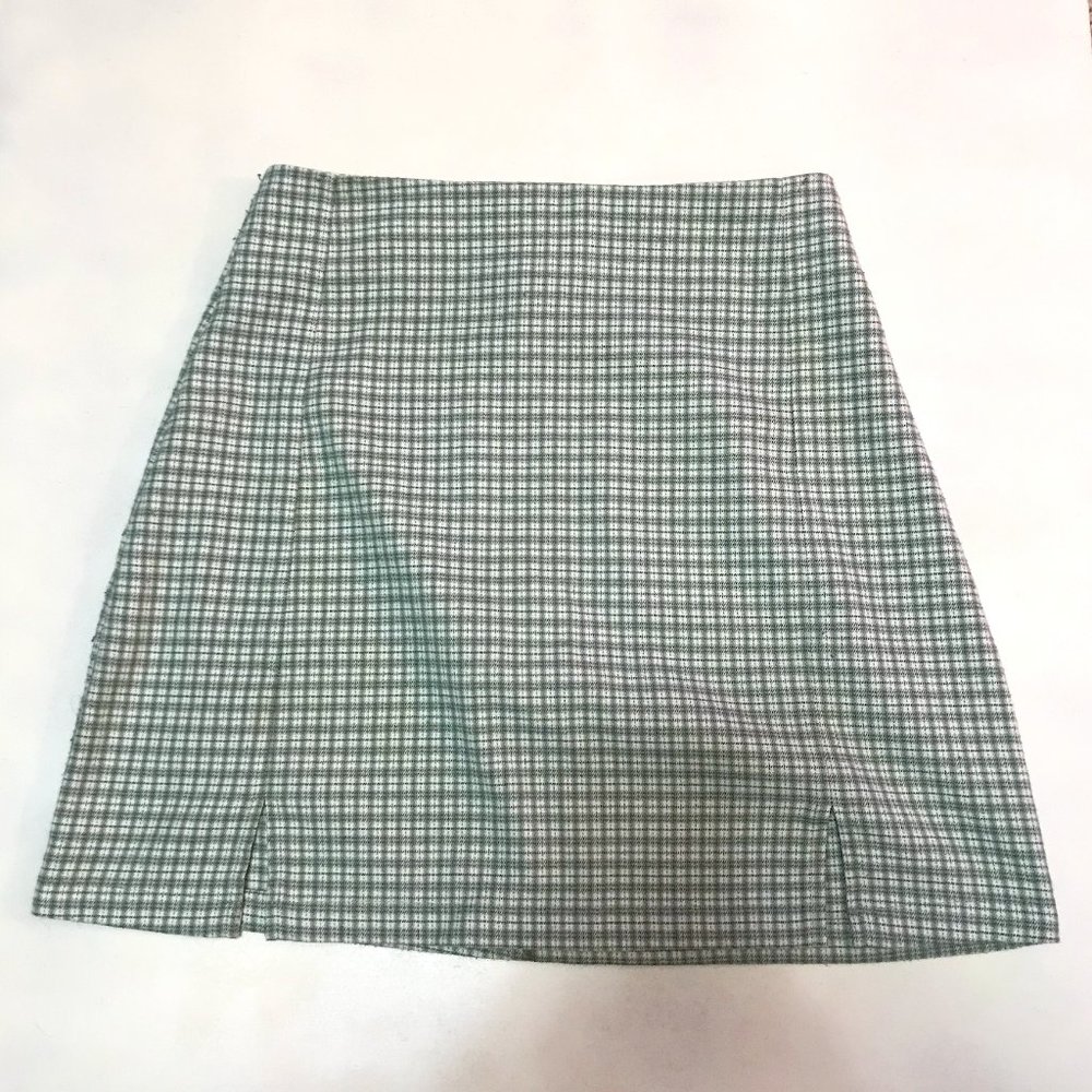 Plaid Green Skirt with 2 Slits